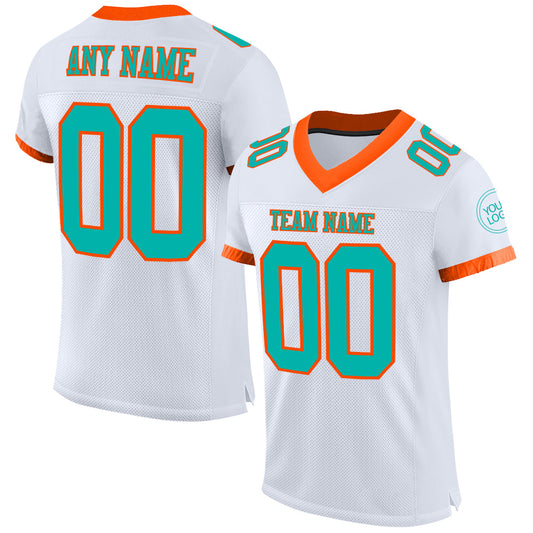 Custom White Aqua-Orange Mesh Authentic Football Jersey - Sky-Custom