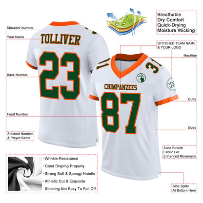 Custom White Green-Orange Mesh Authentic Football Jersey - Sky-Custom