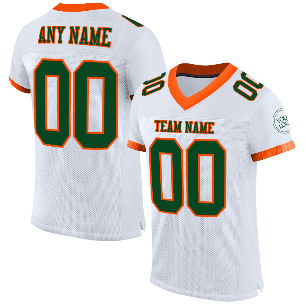 Custom White Green-Orange Mesh Authentic Football Jersey - Sky-Custom