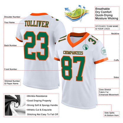 Custom White Kelly Green-Orange Mesh Authentic Football Jersey - Sky-Custom
