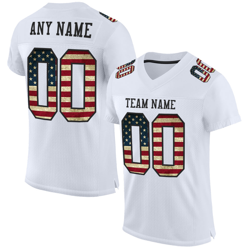 Custom White Vintage USA Flag-Black Mesh Authentic Football Jersey - Sky-Custom
