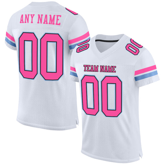 Custom White Pink Black-Light Blue Mesh Authentic Football Jersey - Sky-Custom