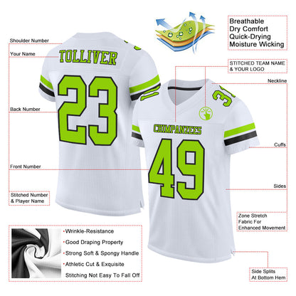 Custom White Neon Green-Black Mesh Authentic Football Jersey - Sky-Custom