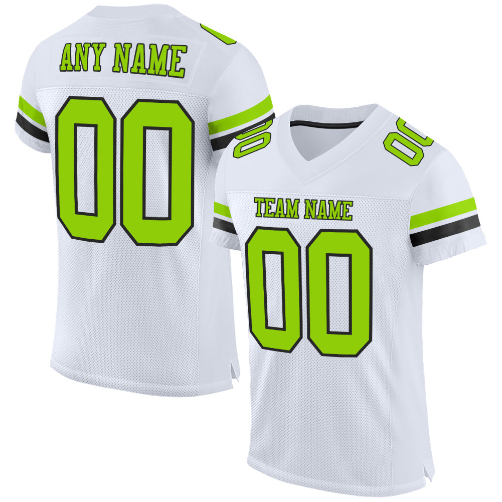 Custom White Neon Green-Black Mesh Authentic Football Jersey - Sky-Custom