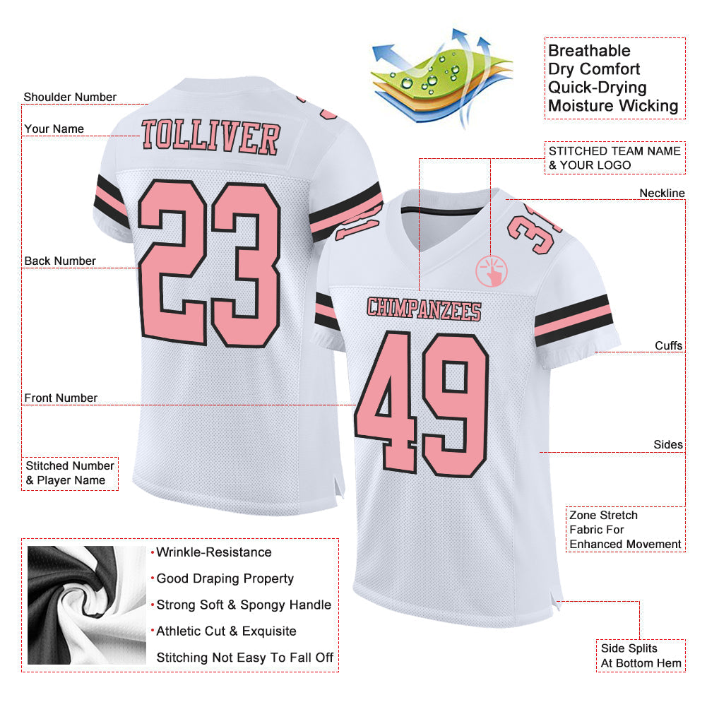 Custom White Medium Pink-Black Mesh Authentic Football Jersey - Sky-Custom