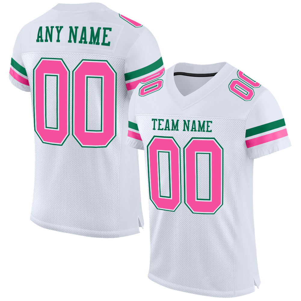 Custom White Pink-Kelly Green Mesh Authentic Football Jersey - Sky-Custom