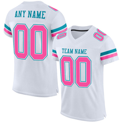 Custom White Pink-Teal Mesh Authentic Football Jersey - Sky-Custom