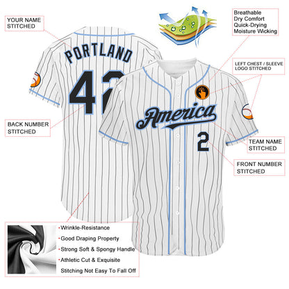 Custom White Black Pinstripe Light Blue Authentic Baseball Jersey - Sky-Custom