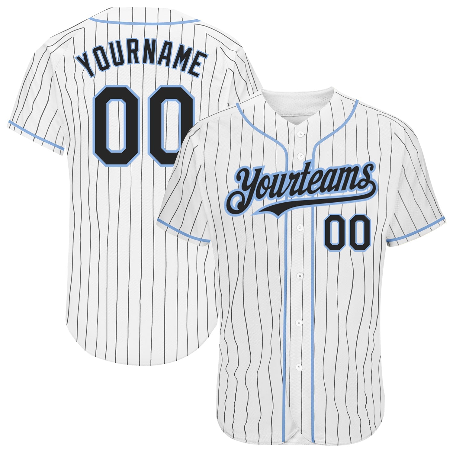 Custom White Black Pinstripe Light Blue Authentic Baseball Jersey - Sky-Custom
