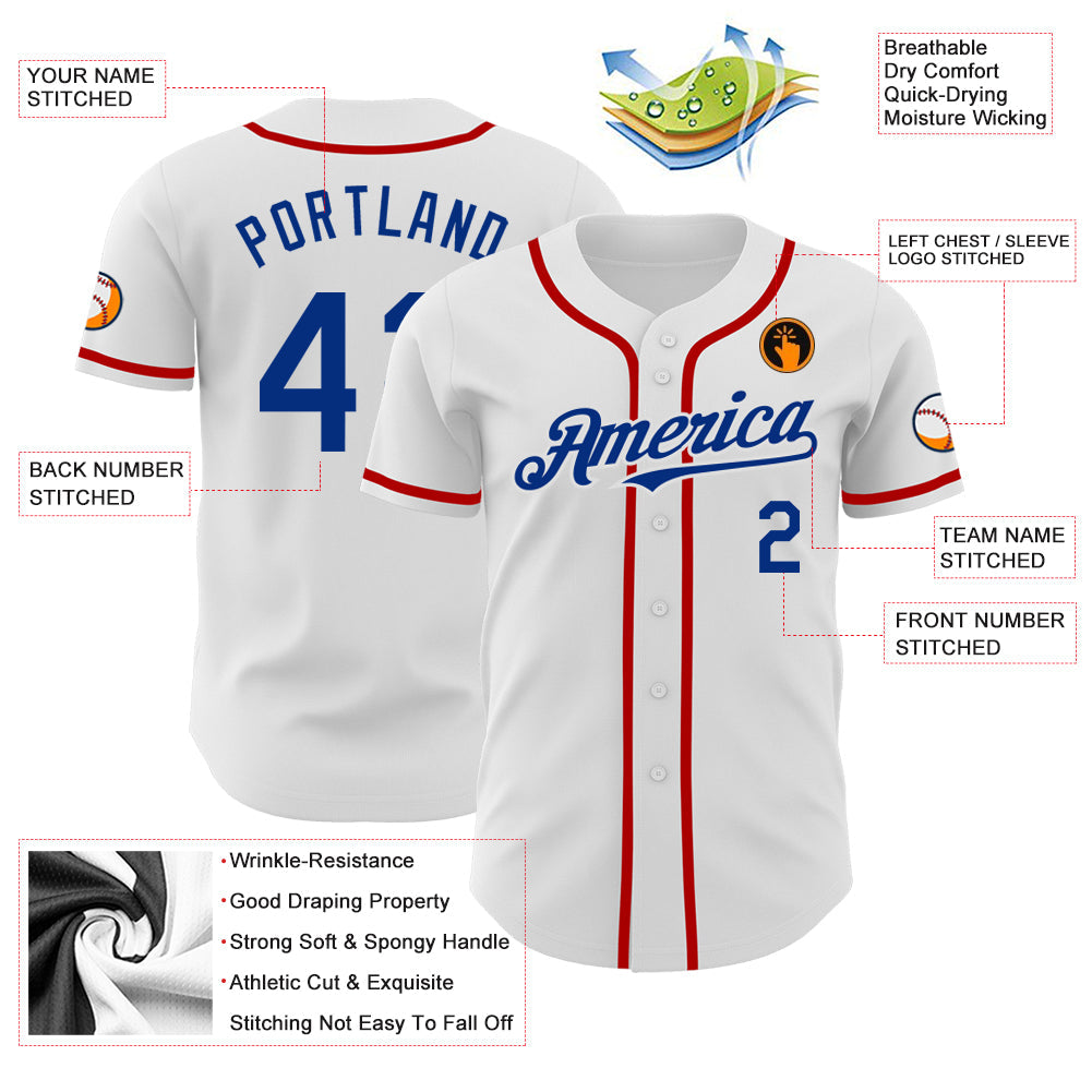 Custom White Royal-Red Authentic Baseball Jersey - Sky-Custom