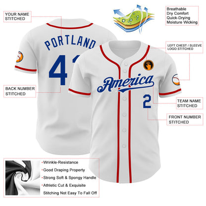 Custom White Royal-Red Authentic Baseball Jersey - Sky-Custom