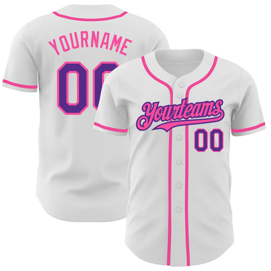 Custom White Purple-Pink Authentic Baseball Jersey - Sky-Custom