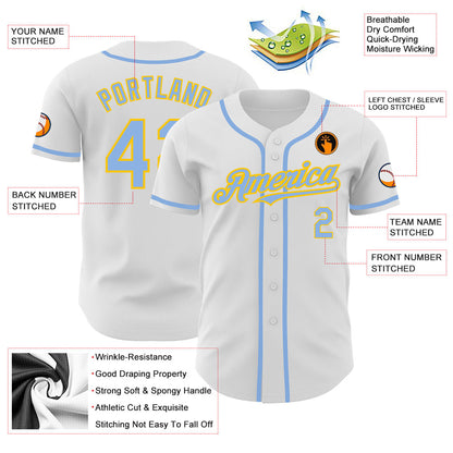 Custom White Light Blue-Yellow Authentic Baseball Jersey - Sky-Custom