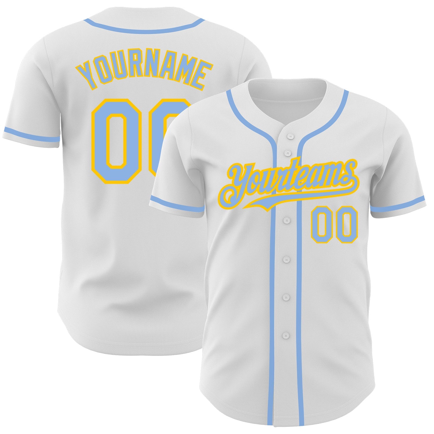 Custom White Light Blue-Yellow Authentic Baseball Jersey - Sky-Custom