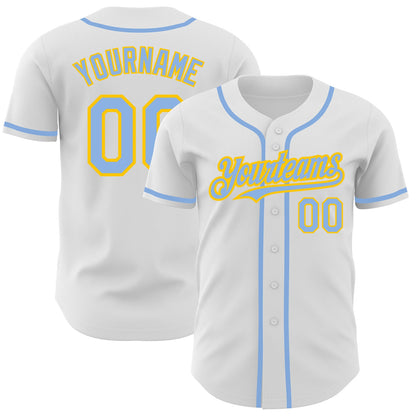 Custom White Light Blue-Yellow Authentic Baseball Jersey - Sky-Custom