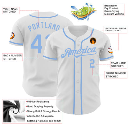Custom White Light Blue Authentic Baseball Jersey - Sky-Custom