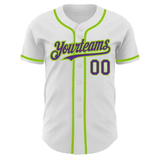 Custom White Purple-Neon Green Authentic Baseball Jersey - Sky-Custom