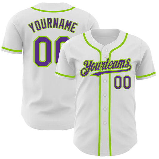 Custom White Purple-Neon Green Authentic Baseball Jersey - Sky-Custom