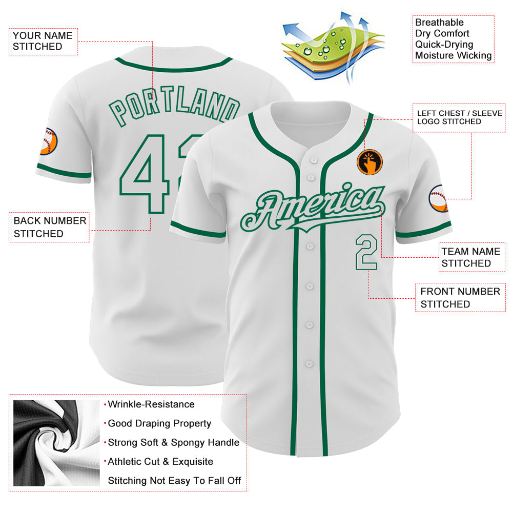 Custom White Kelly Green Authentic Baseball Jersey - Sky-Custom