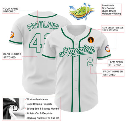 Custom White Kelly Green Authentic Baseball Jersey - Sky-Custom