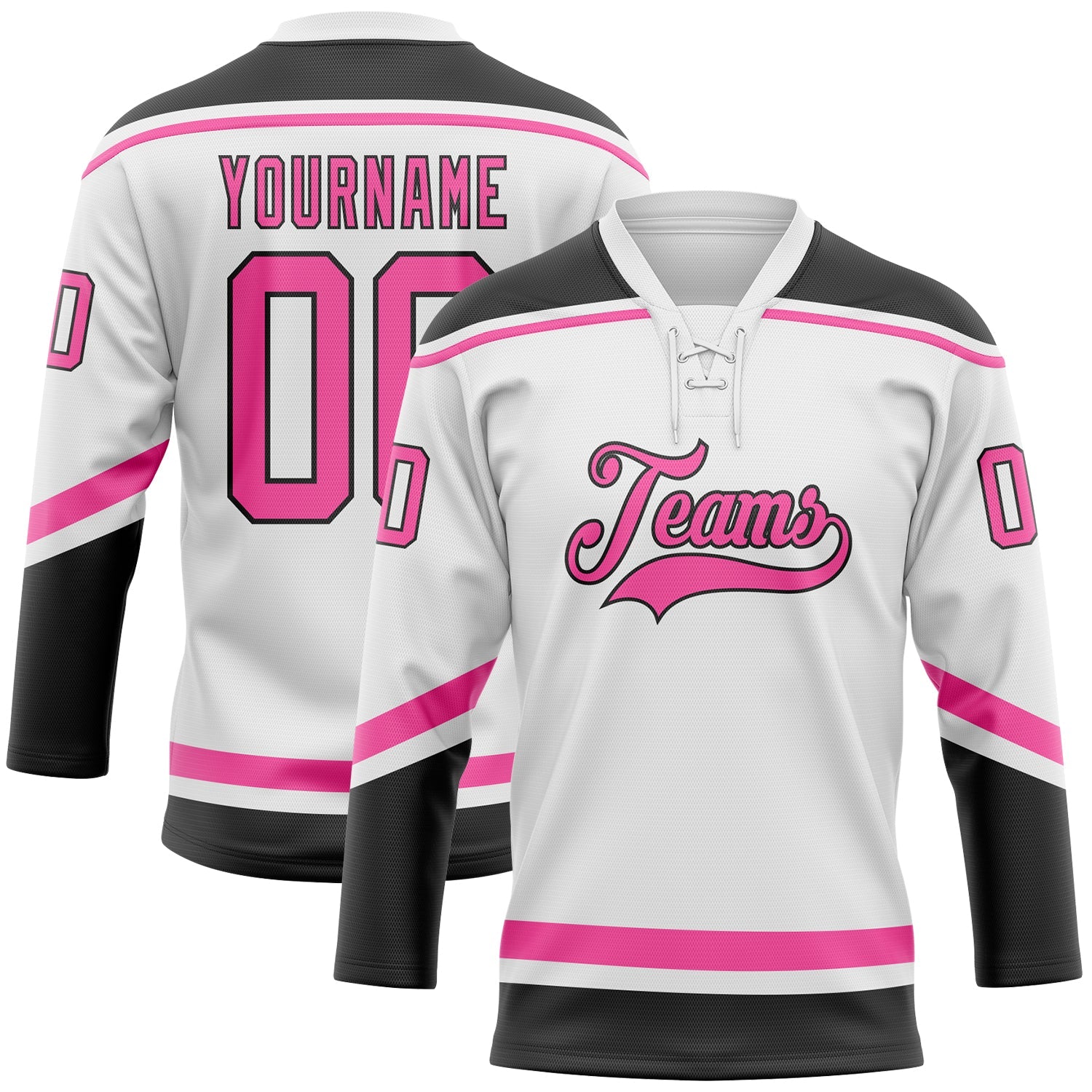 Custom White Pink-Black Hockey Lace Neck Jersey - Sky-Custom