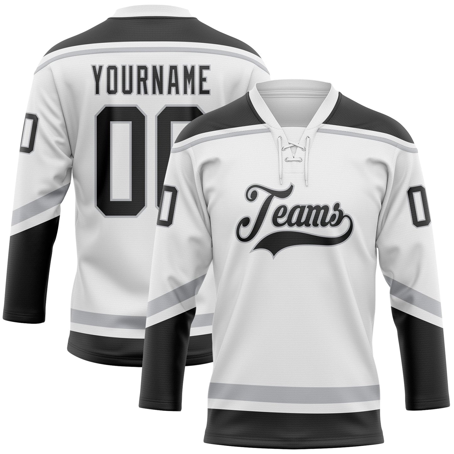 Custom White Black-Gray Hockey Lace Neck Jersey - Sky-Custom