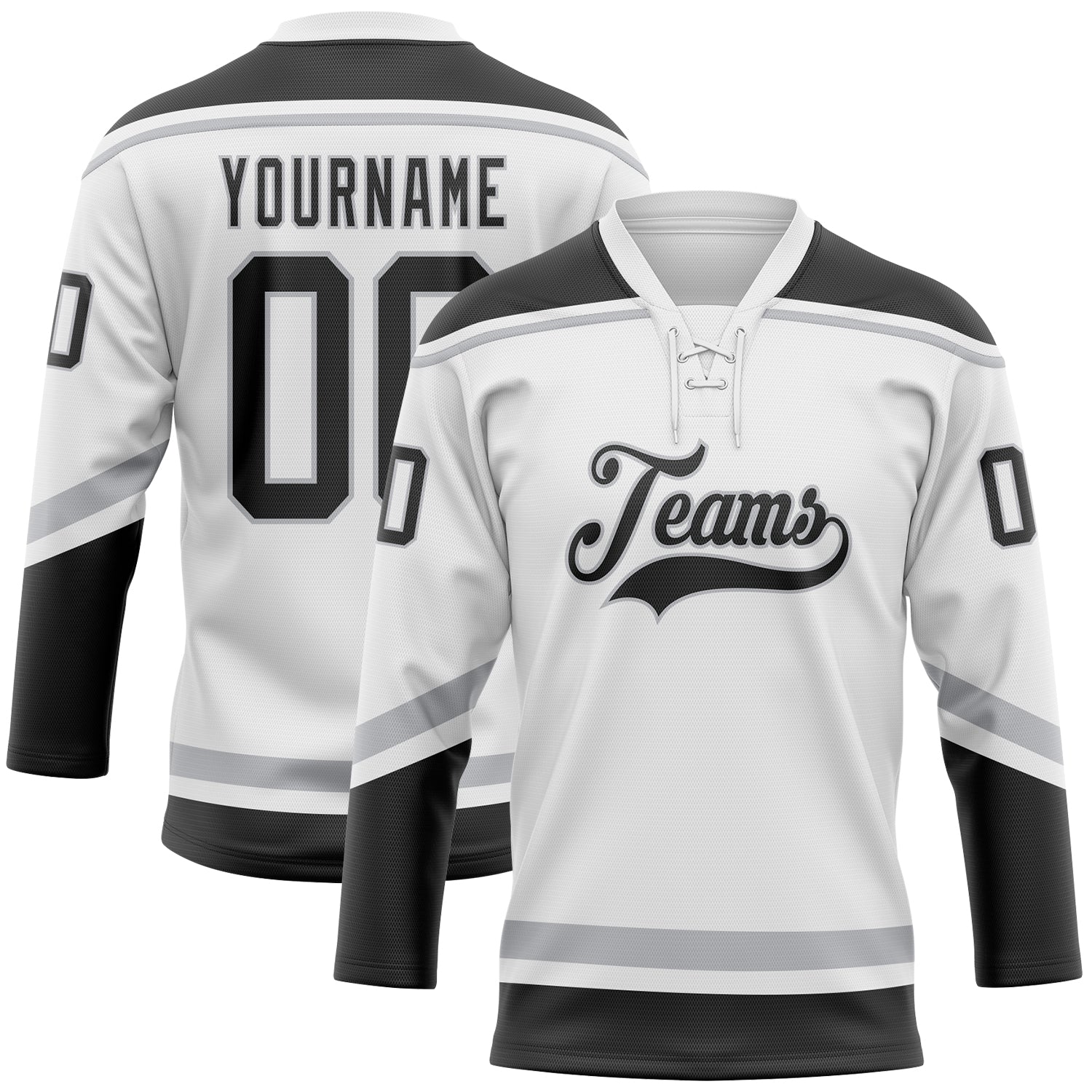 Custom White Black-Gray Hockey Lace Neck Jersey - Sky-Custom
