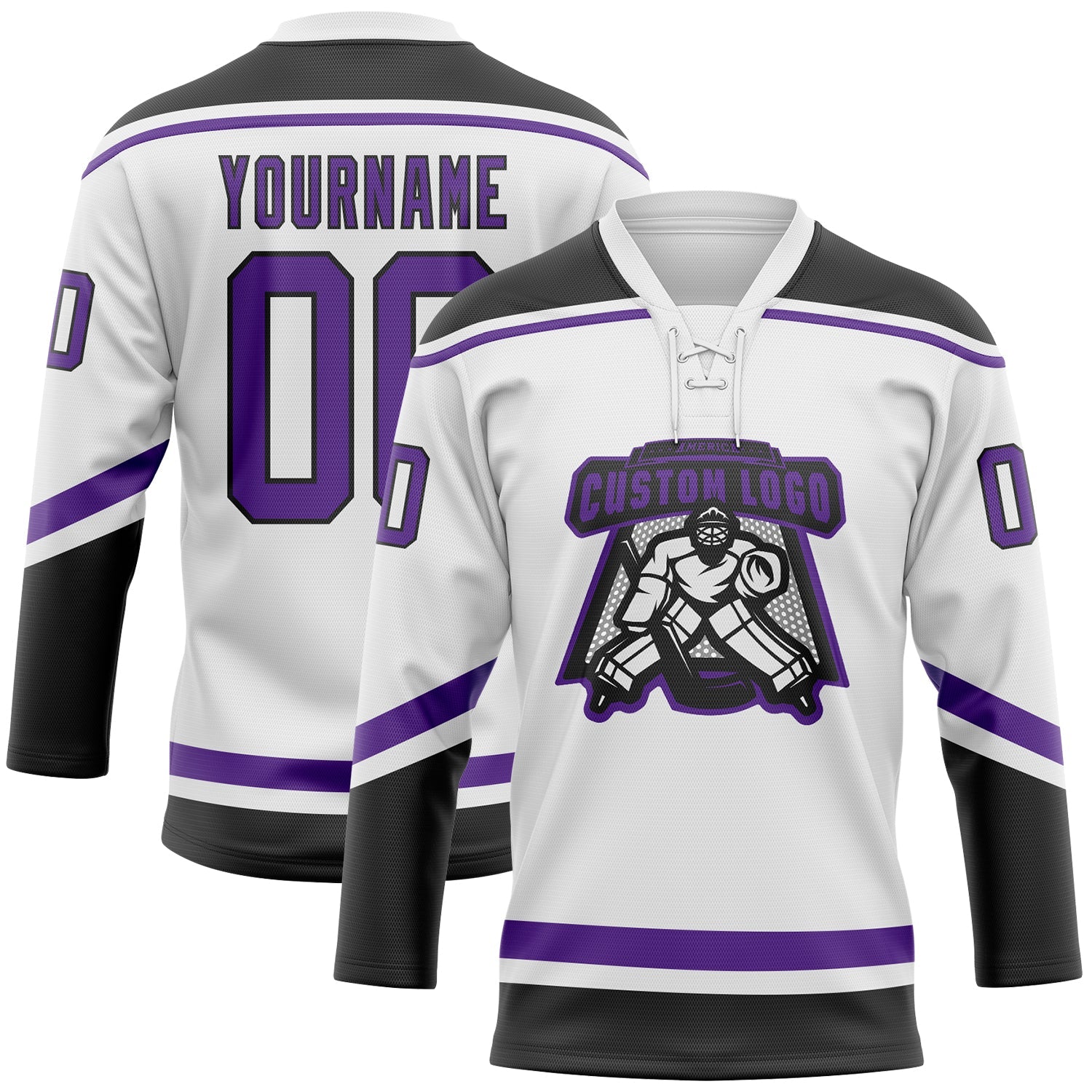 Custom White Purple-Black Hockey Lace Neck Jersey - Sky-Custom