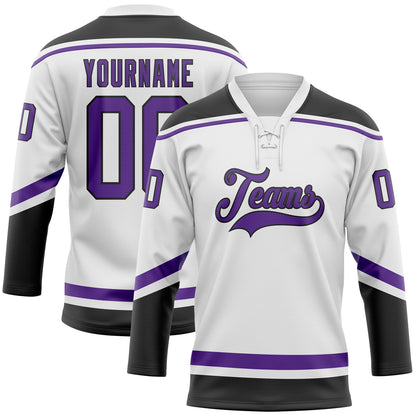 Custom White Purple-Black Hockey Lace Neck Jersey - Sky-Custom