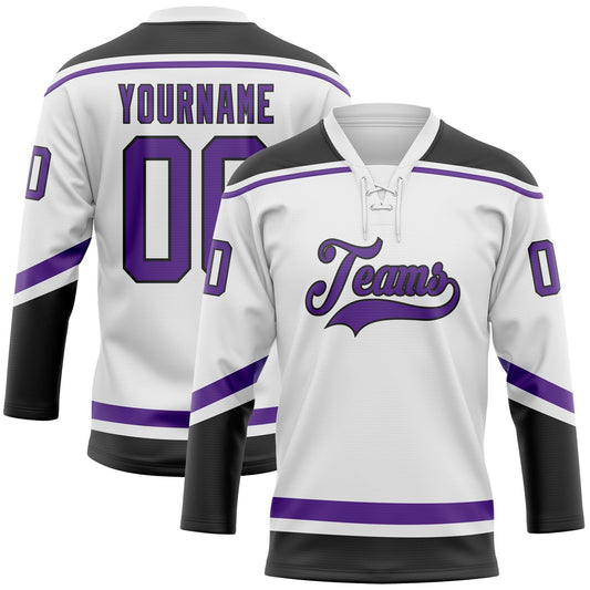 Custom White Purple-Black Hockey Lace Neck Jersey - Sky-Custom
