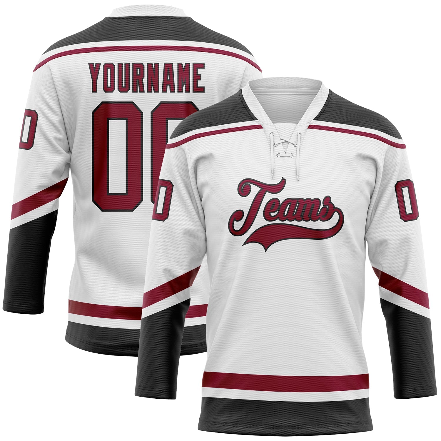 Custom White Maroon-Black Hockey Lace Neck Jersey - Sky-Custom