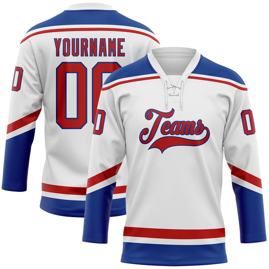 Custom White Red-Royal Hockey Lace Neck Jersey - Sky-Custom