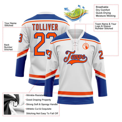 Custom White Orange-Royal Hockey Lace Neck Jersey - Sky-Custom
