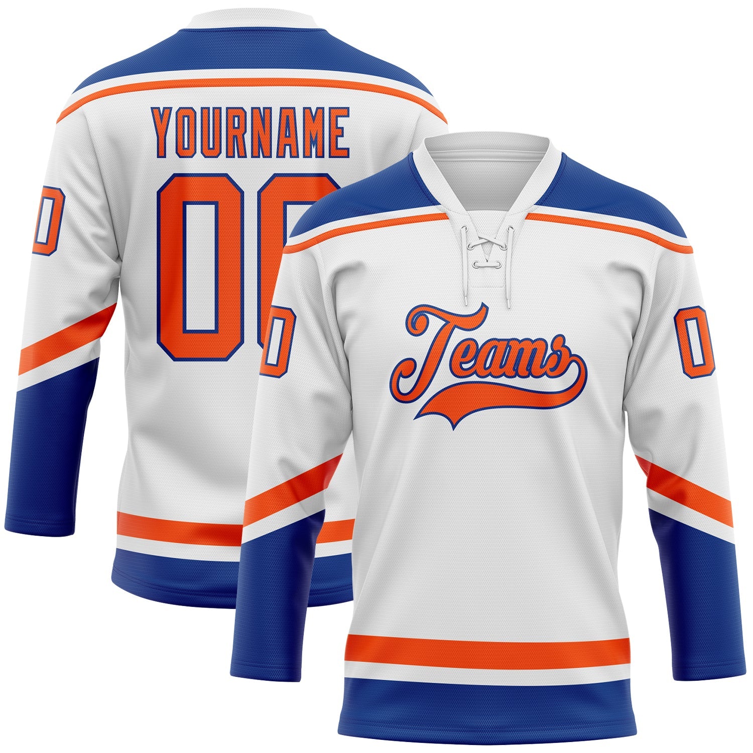 Custom White Orange-Royal Hockey Lace Neck Jersey - Sky-Custom