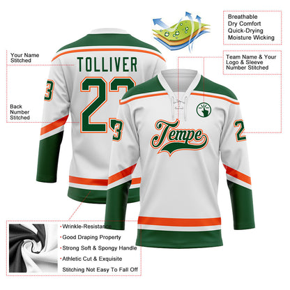 Custom White Green-Orange Hockey Lace Neck Jersey - Sky-Custom