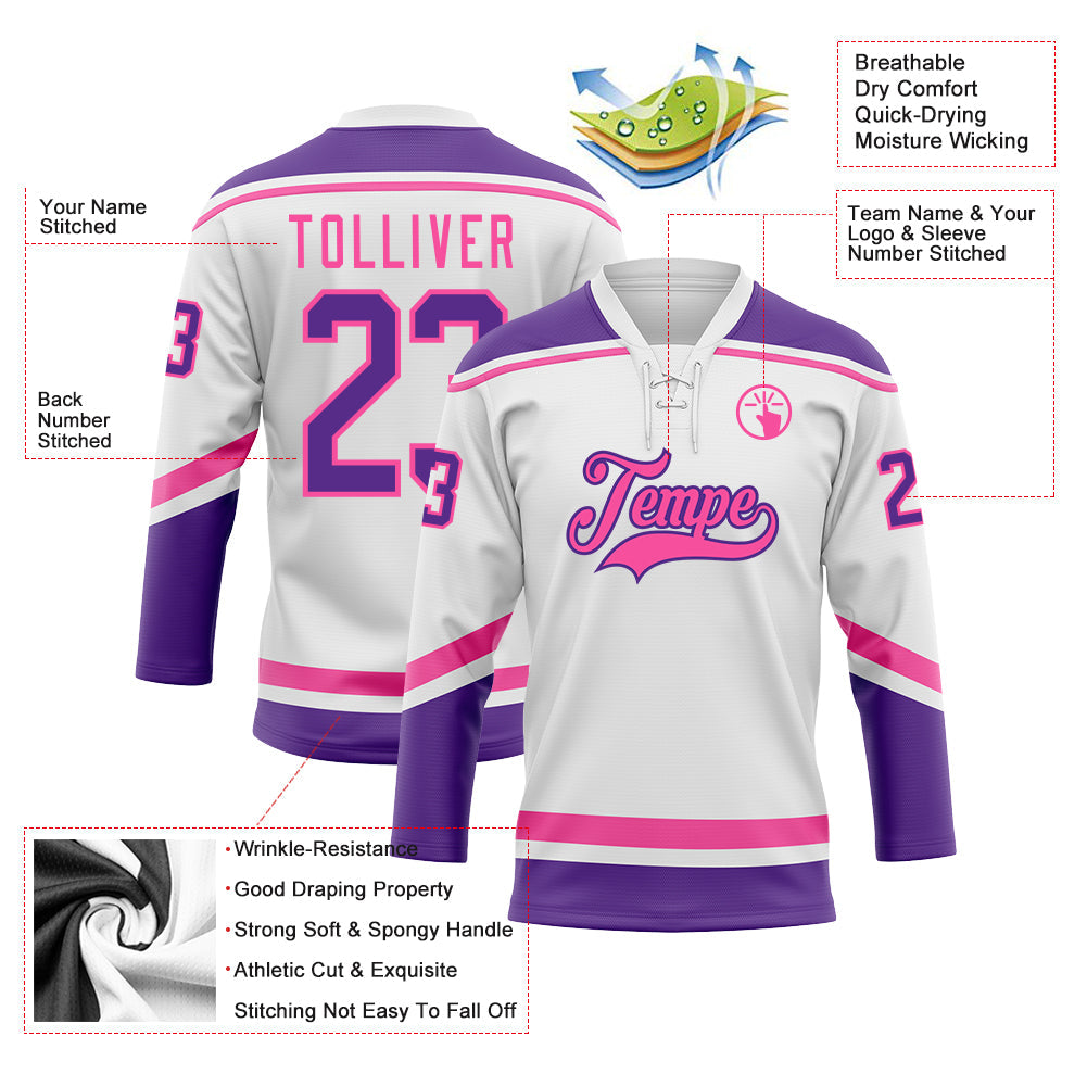 Custom White Purple-Pink Hockey Lace Neck Jersey - Sky-Custom