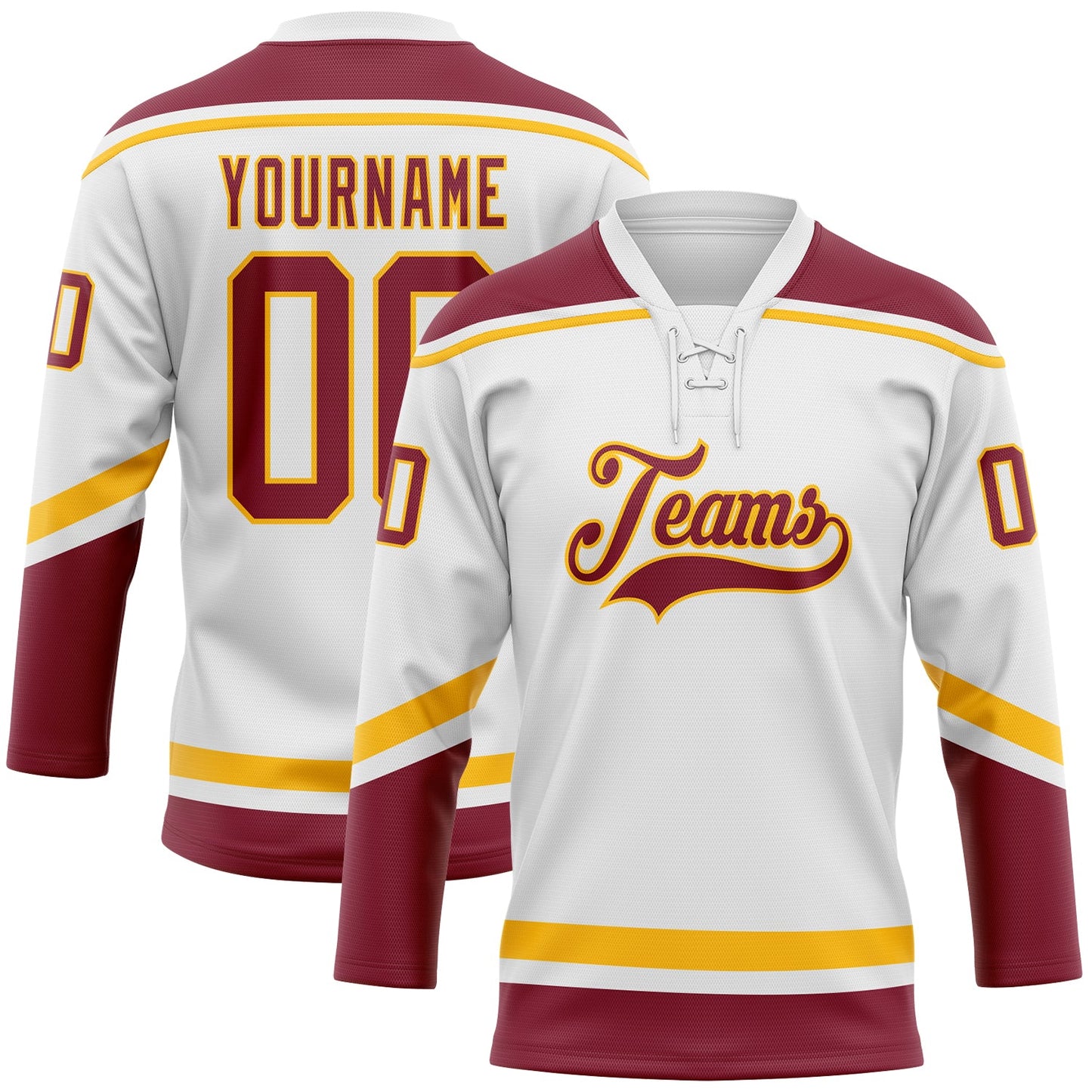 Custom White Crimson-Gold Hockey Lace Neck Jersey - Sky-Custom