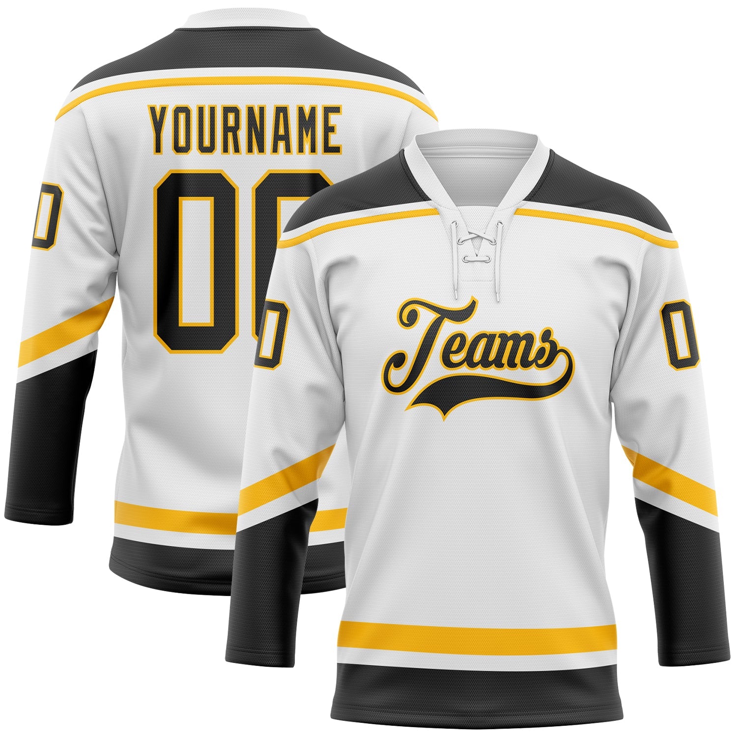 Custom White Black-Gold Hockey Lace Neck Jersey - Sky-Custom