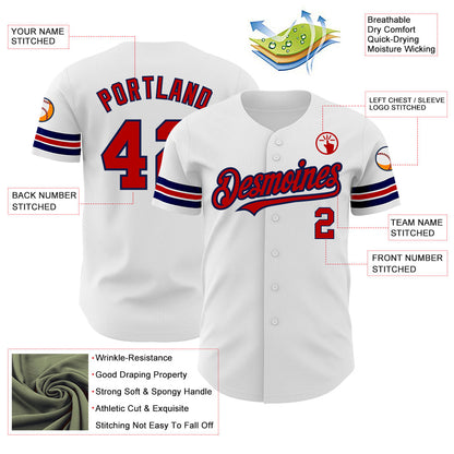 Custom White Red-Navy Authentic Baseball Jersey - Sky-Custom