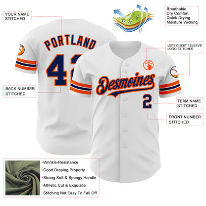 Custom White Navy-Orange Authentic Baseball Jersey - Sky-Custom