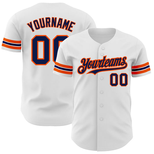 Custom White Navy-Orange Authentic Baseball Jersey - Sky-Custom