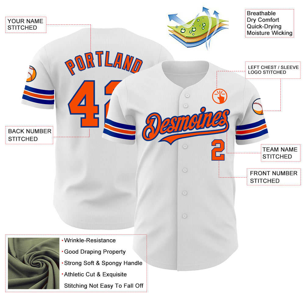 Custom White Orange-Royal Authentic Baseball Jersey - Sky-Custom