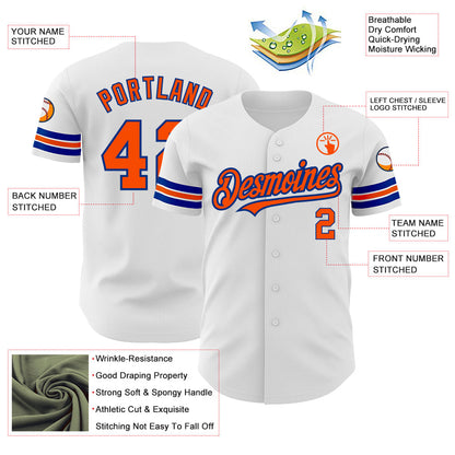 Custom White Orange-Royal Authentic Baseball Jersey - Sky-Custom