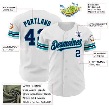 Custom White Navy-Teal Authentic Baseball Jersey - Sky-Custom