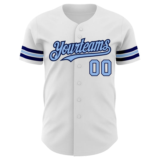 Custom White Light Blue-Navy Authentic Baseball Jersey - Sky-Custom