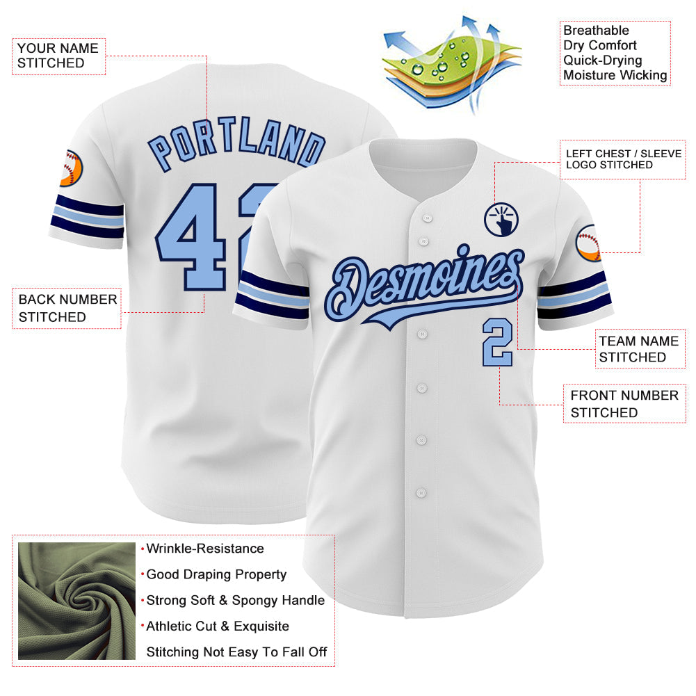 Custom White Light Blue-Navy Authentic Baseball Jersey - Sky-Custom