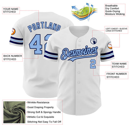 Custom White Light Blue-Navy Authentic Baseball Jersey - Sky-Custom