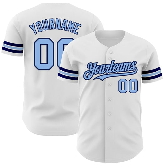 Custom White Light Blue-Navy Authentic Baseball Jersey - Sky-Custom