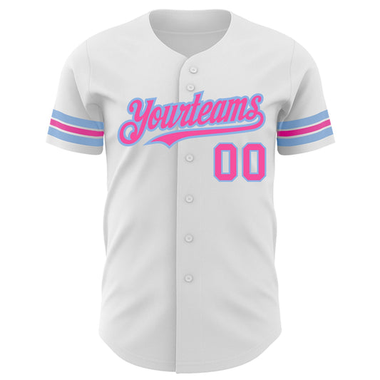 Custom White Pink-Light Blue Authentic Baseball Jersey - Sky-Custom