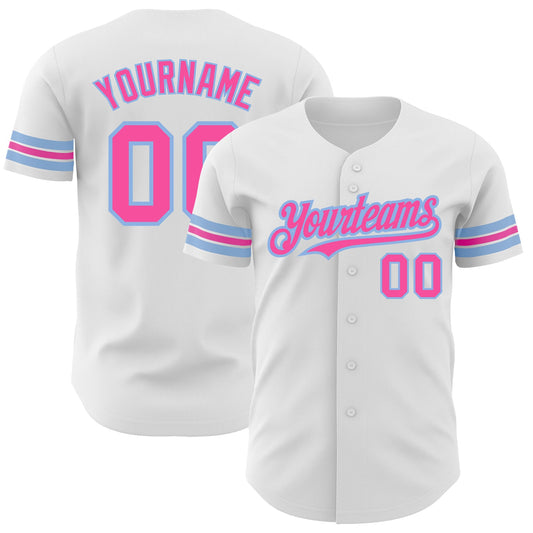 Custom White Pink-Light Blue Authentic Baseball Jersey - Sky-Custom